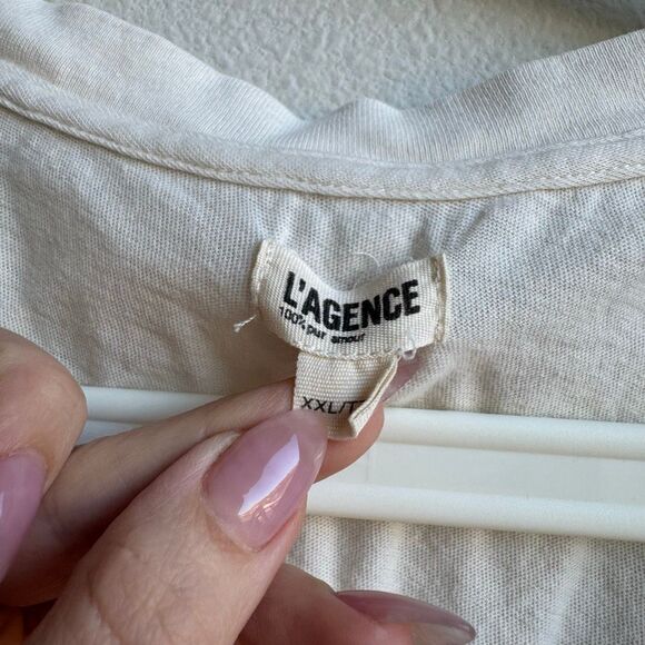 L’Agence Becca Vintage White Short Sleeve V Neck 100% Cotton t Shirt Size XXL - Picture 3 of 9